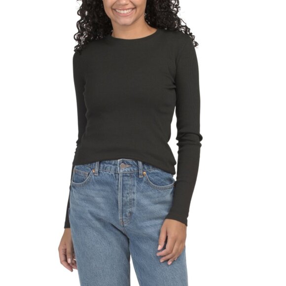 THEORY Black Pima Cotton Blend Tiny Long Sleeve Tee - Picture 1 of 2